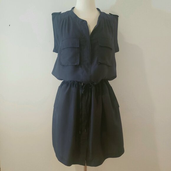 Kenneth Cole Navy Silk Utility Zipper Dress - Picture 1 of 11